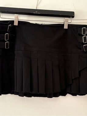 Tripp NYC Black Pleated Mini Skirt with Side Buckles